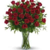 This impressive bouquet includes 36 red roses accented with assorted greenery