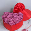 Everlasting Pink heart-shaped roses in an elegant box. They will complement a