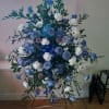 Stunning and unusual &quot;Blue Lagoon&quot; standing spray contains tinted blue roses, carnations