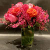 Custom Arrangement of pink roses, orange roses &amp; pink wax flower in