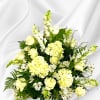 White arrangement mixed hydrangea and roses and snap 