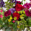 Sweet and elegant delicate flowers of stocks, larkspur, roses, lisianthus, in a