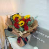 1 Dozen Red Roses with 5 Sunflowers 
Please Note: This Arrangement Does