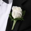 Classic White Rose Boutonniere.  Customize your boutonniere with babies breath and