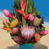 This striking, tall arrangement is truly hoku elima (five star).

7 Maui proteas