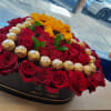 36 red rose,3 small sunflowers or 2 medium size ,18 pieces ferrero