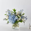 Open the shutters to the ocean breeze through the blue hydrangea, delphinium