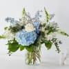 Open the shutters to the ocean breeze through the blue hydrangea, delphinium