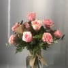 One dozen roses in a 8&quot;  glass vase.