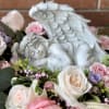 Beautiful 13&rdquo; long sleeping angel surrounded with this weeks&rsquo;s freshest pink, white
