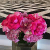 PINK! Brilliant pink roses, pastel pink roses, soft pink hydrangea, and deep