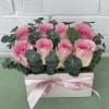 8 roses with greenery in a cute rectangle box 