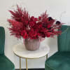 Unique Red Arrangement filled with red roses , Pampas grass and baby