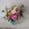 beautiful spring vintage mix of pastel color peonies, roses, fewer few, daisies