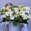 Pale blue velvet box in white-green colors with amazing lemon orchids