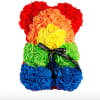 10 inch rainbow bear wrapped in cellophane tied with a beautiful ribbon