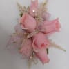 Pink Spray Roses, Rhinestones, Ribbons, Small white accent flower &amp; Greenery all