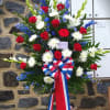 PATRIOTIC SPIRIT SPRAY WITH LONG STEM RED ROSES BY TWIN TOWERS FLORIST