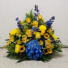 BLUE AND GOLD CEMETERY CENTERPIECE - DELUXE by Twin Towers Florist, Arlington