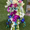 Colorful Bride Bouquet with Lilies, Dendrobium, Phalaenopsis orchids, Roses, Spray Roses, and