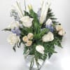 Stunning combination of white lilies, white roses and delphinium, special and subtle