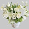 Gorgeous white lilies , classic white roses, Lisianthius, white tulips, and white