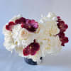 Elegant White roses , chocolate pink vanda orchids are with in the