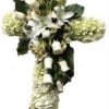 Beautiful funeral cross in the color you want, composed with pompoms, roses