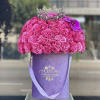 Standard 50 fresh pink heart shape roses in our signature lavender velvet