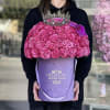 Standard 50 fresh pink heart shape roses in our signature lavender velvet