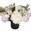 White flowers as shown arranged in a vase. Photos shown are Standard