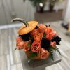Pumpkin arrangements comes with roses and a card message 