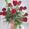 Classic 12 Red Rose Arrangement Trimmed for Valentine&#039;s Day 
