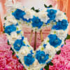 Funeral - Medium Heart With White and Blue Roses