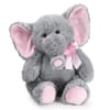Plush grey elephant with pink satin ribbon bow and easy tie ribbon