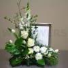All White Table Arrangement Roses Snap Dragons, Tulips.