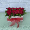 This is a wooden box designed with 8 beautiful red roses paired