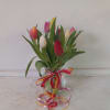 Premium assorted tulips in a  vase with confetti ribbon 
