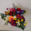 Beautiful bright mix of colors, orange gerbera daisy, hot pink sweet William
