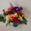 Beautiful bright mix of colors, orange gerbera daisy, hot pink sweet William