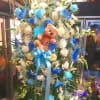 This is a lovely floral display of blue and white floral spray.