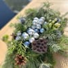 Cool silvers and blues with pinecones and lilypods