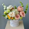 The photo shows a standard size
This bouquet is made with fresh flowers