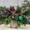 Small basket of foliage and Christmas decoration. We try to fit every