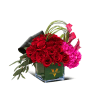 This captivating bouquet features a blend of pinks and reds, symbolizing enduring