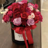 Mix of roses ( red, pink, purple) on a hat box