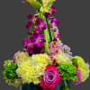 Very unique nice and beautiful large crown centerpiece with purple dendrobium orchids