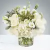 ALL ASSORTED WHITE FLOWERS IN GLASS CYLINDER