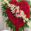 A beautiful standing heart. Solid with all red carnations and a elegant