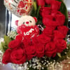 Canasta con 24 Rosas Rojas 
1 Peluche  Small  y 1